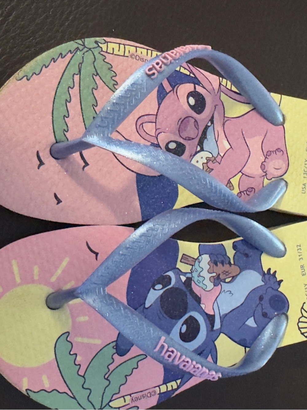 Havaianas Kids Pink and Light Blue Stitch & Angel Flip Flops
